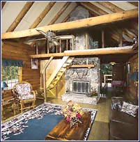 Lodge fireplace and loft